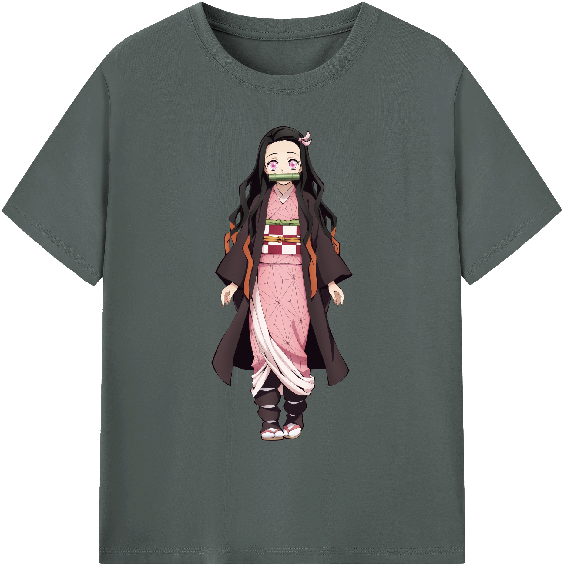 （画像用） 鬼滅の刃（きめつのやいば）竈門 禰󠄀豆子／かまど ねずこ Kamado Nezuko 綿100％ メンズ半袖Tシャツ｜肌触りやわらか＆通気性